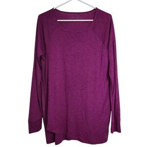 Eddie Bauer Womens Long Sleeve Tunic Top Purple Speckled Raglan Athleisure L D34